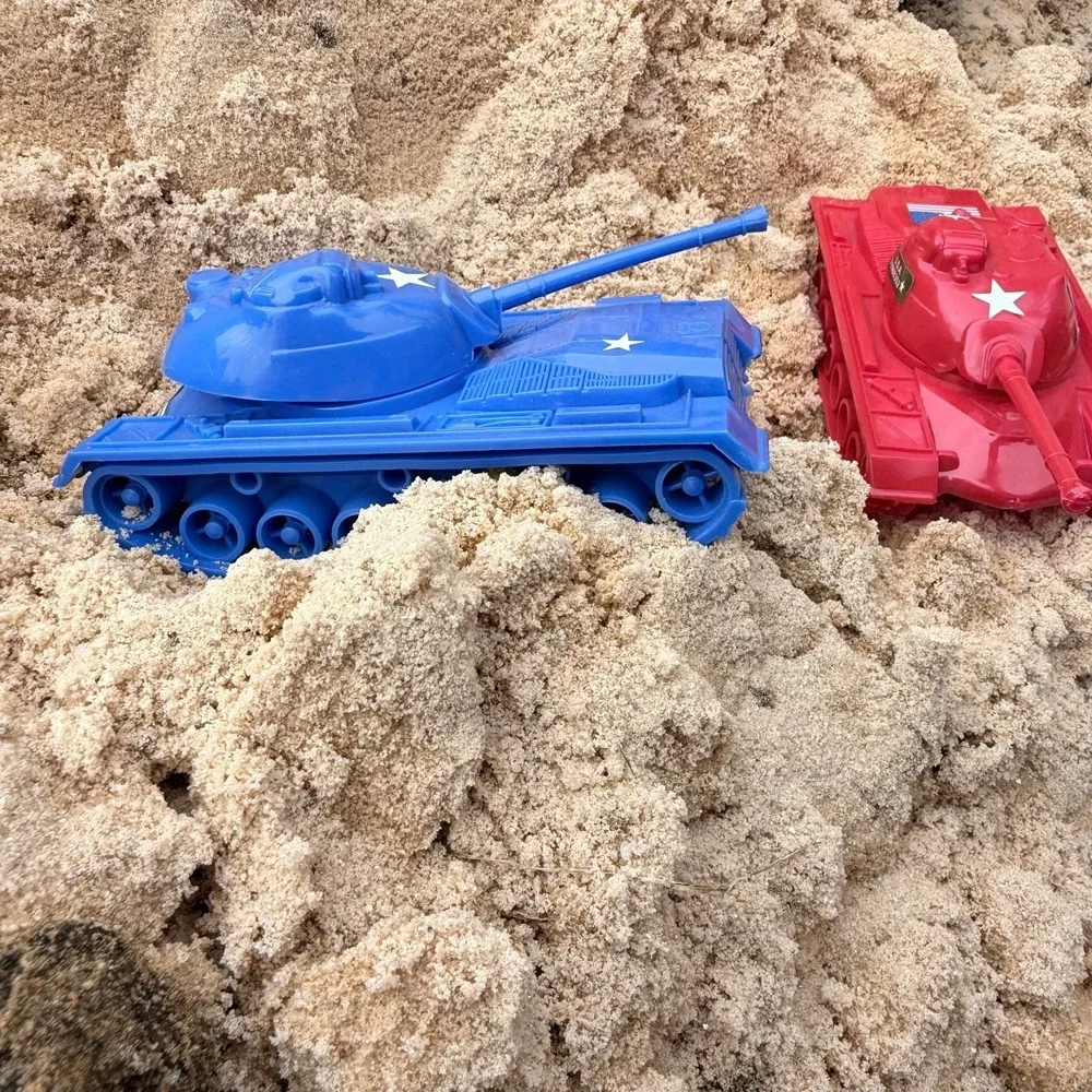 Pair‎ of Tim Mee Toy Patton M48 Tanks - Red & Blue - Made in USA - WWII Military